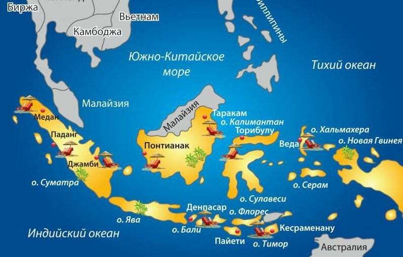 Карта островов Индонезии на русском языке